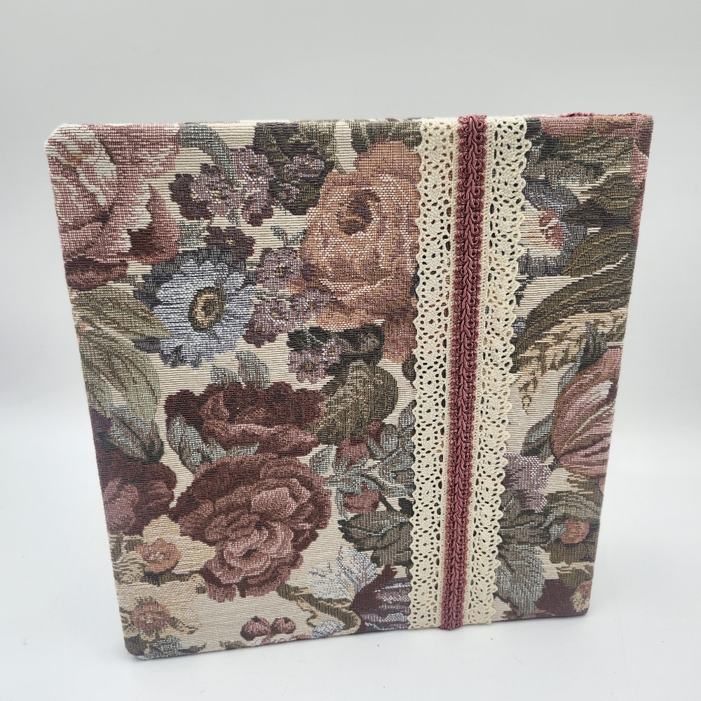 Vintage tapestry folder, photo album, recipe book scrapbook floral 3" roses